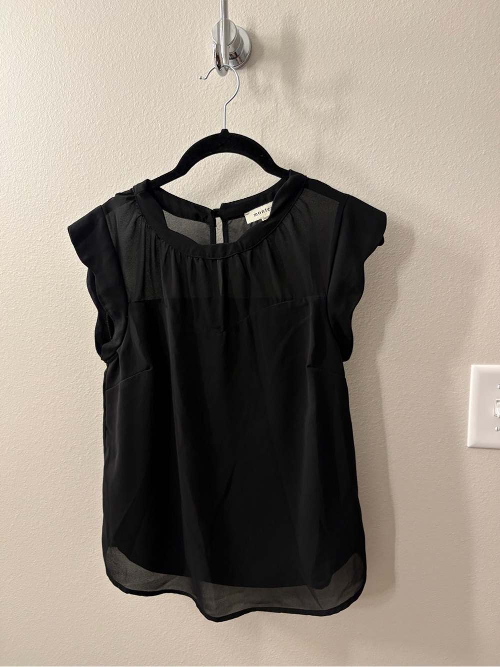 Monteau Black Sheer Yoke Ruffle Sleeve Camisole